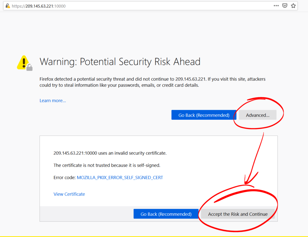 virtualmin-certificate-warning