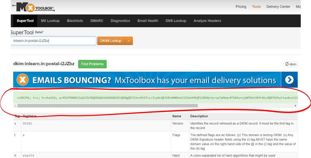 dkim-test-result-mxtoolbox-verify