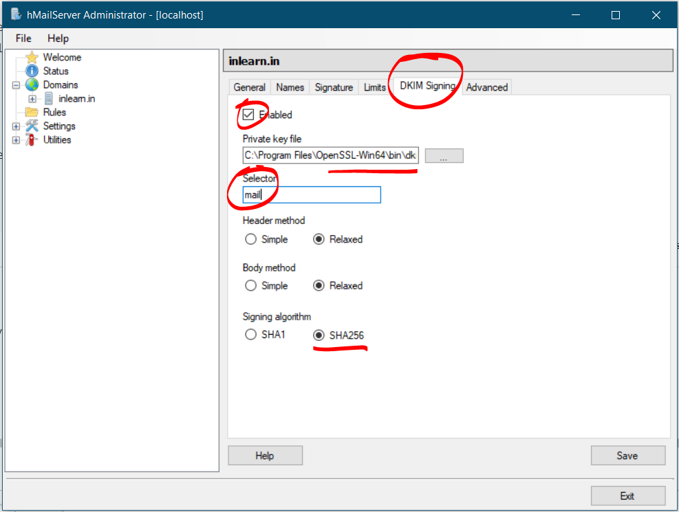 hmailserver-create-dkim-key-configuration