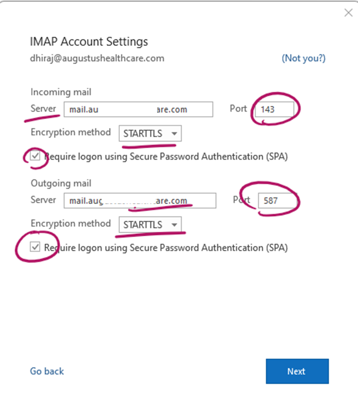 zimbra-outlook-port-settings